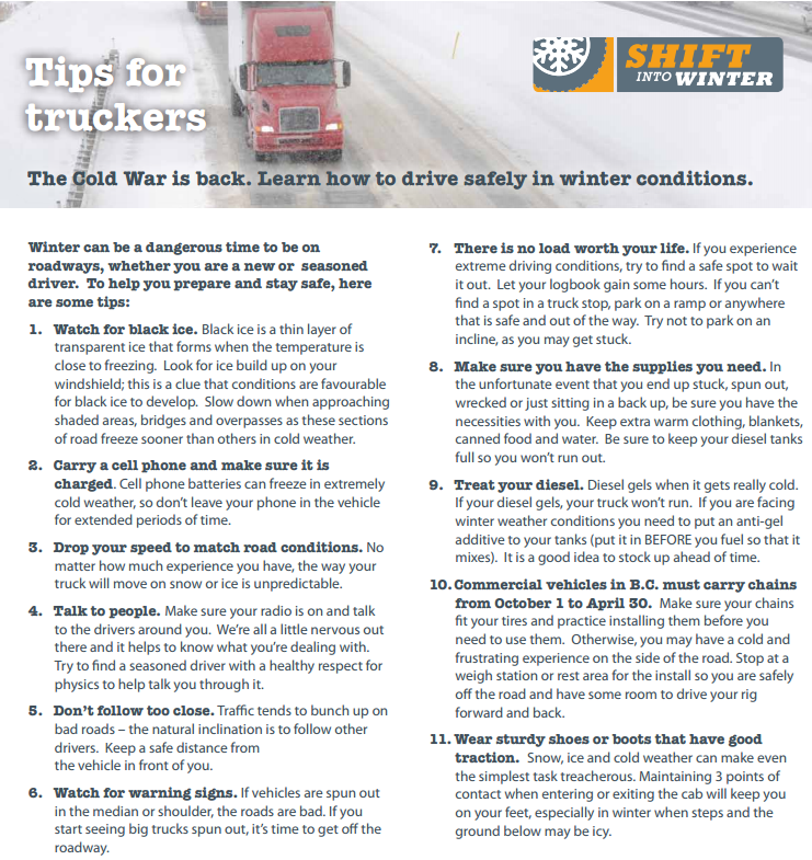 winter driving tips for truckers